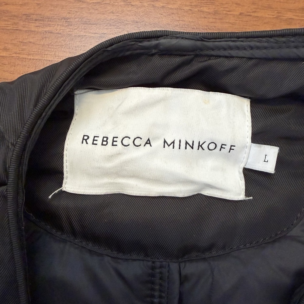 Rebecca Minkoff Puffer Jacket Womens Black Snap Front Quilted Size Large - Picture 2 of 7
